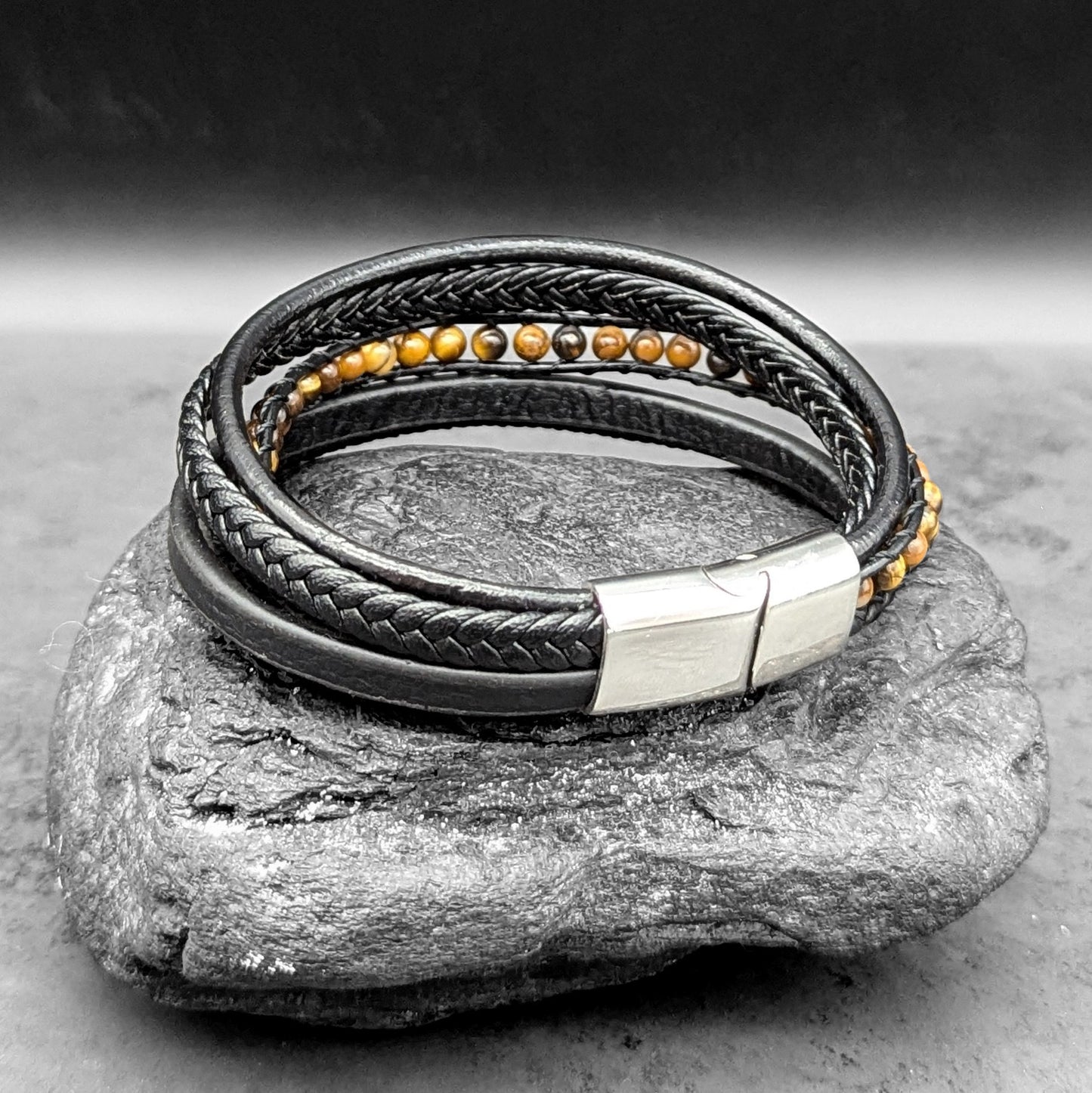 Tiger Eye Black Leather