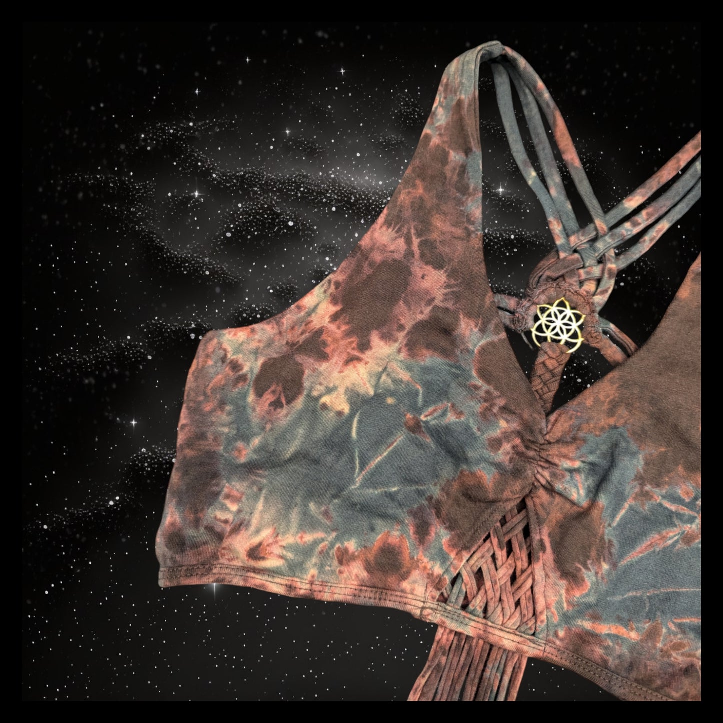 Tie-Dye Cropped Yoga Top with Interlace Back & Mandala Detail