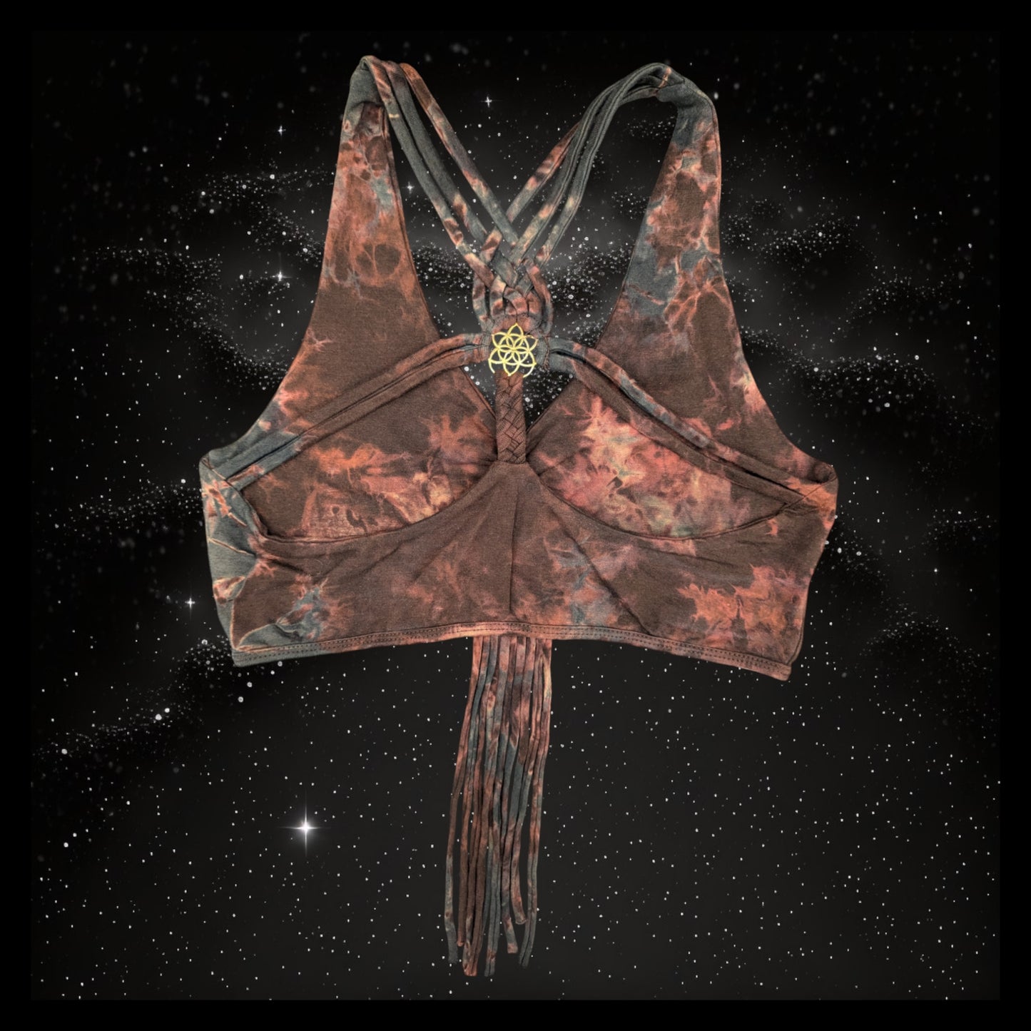 Tie-Dye Cropped Yoga Top with Interlace Back & Mandala Detail