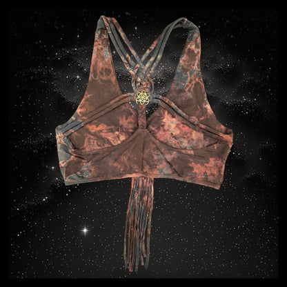 Tie-Dye Cropped Yoga Top with Interlace Back & Mandala Detail