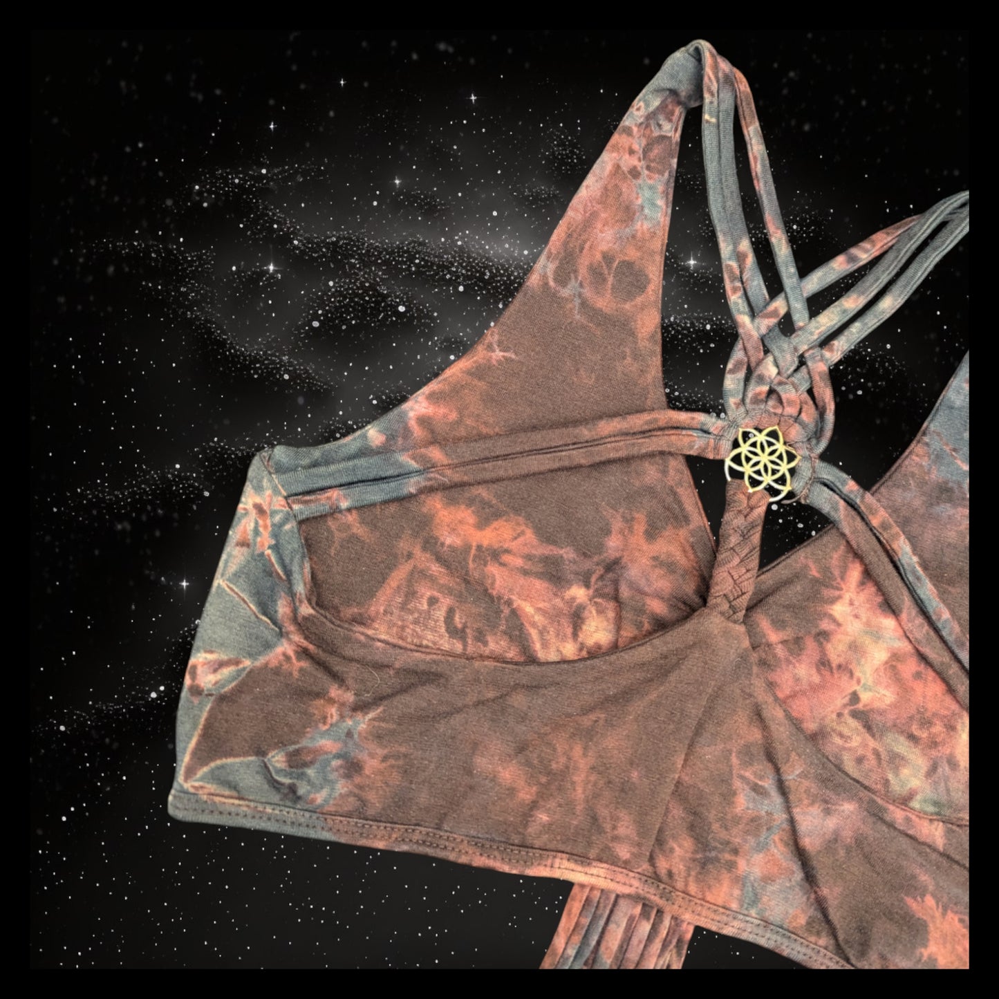 Tie-Dye Cropped Yoga Top with Interlace Back & Mandala Detail