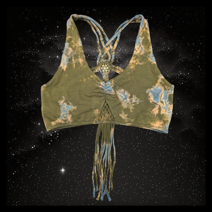 Tie-Dye Cropped Yoga Top with Interlace Back & Mandala Detail