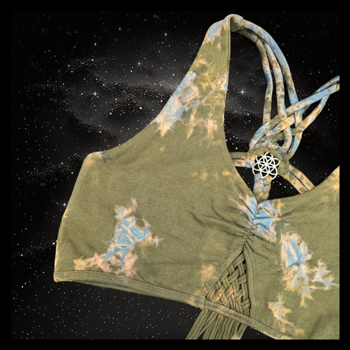 Tie-Dye Cropped Yoga Top with Interlace Back & Mandala Detail