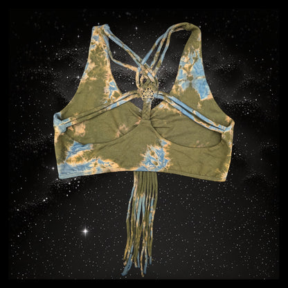 Tie-Dye Cropped Yoga Top with Interlace Back & Mandala Detail