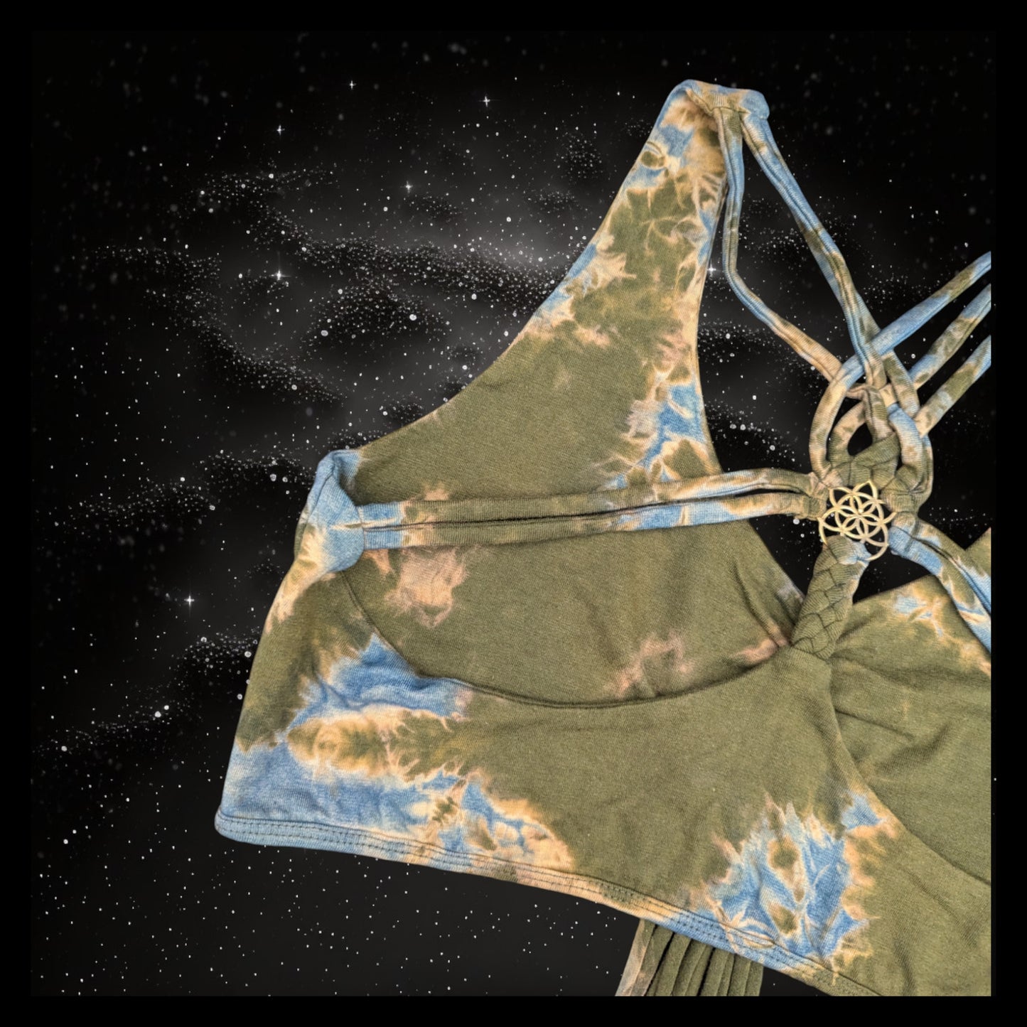 Tie-Dye Cropped Yoga Top with Interlace Back & Mandala Detail