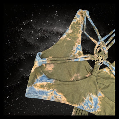 Tie-Dye Cropped Yoga Top with Interlace Back & Mandala Detail