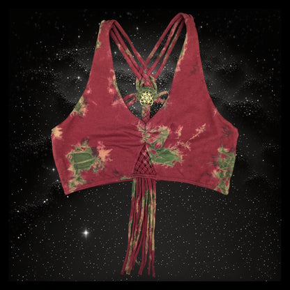 Tie-Dye Cropped Yoga Top with Interlace Back & Mandala Detail