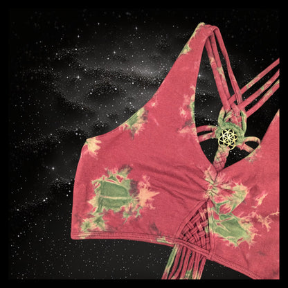 Tie-Dye Cropped Yoga Top with Interlace Back & Mandala Detail