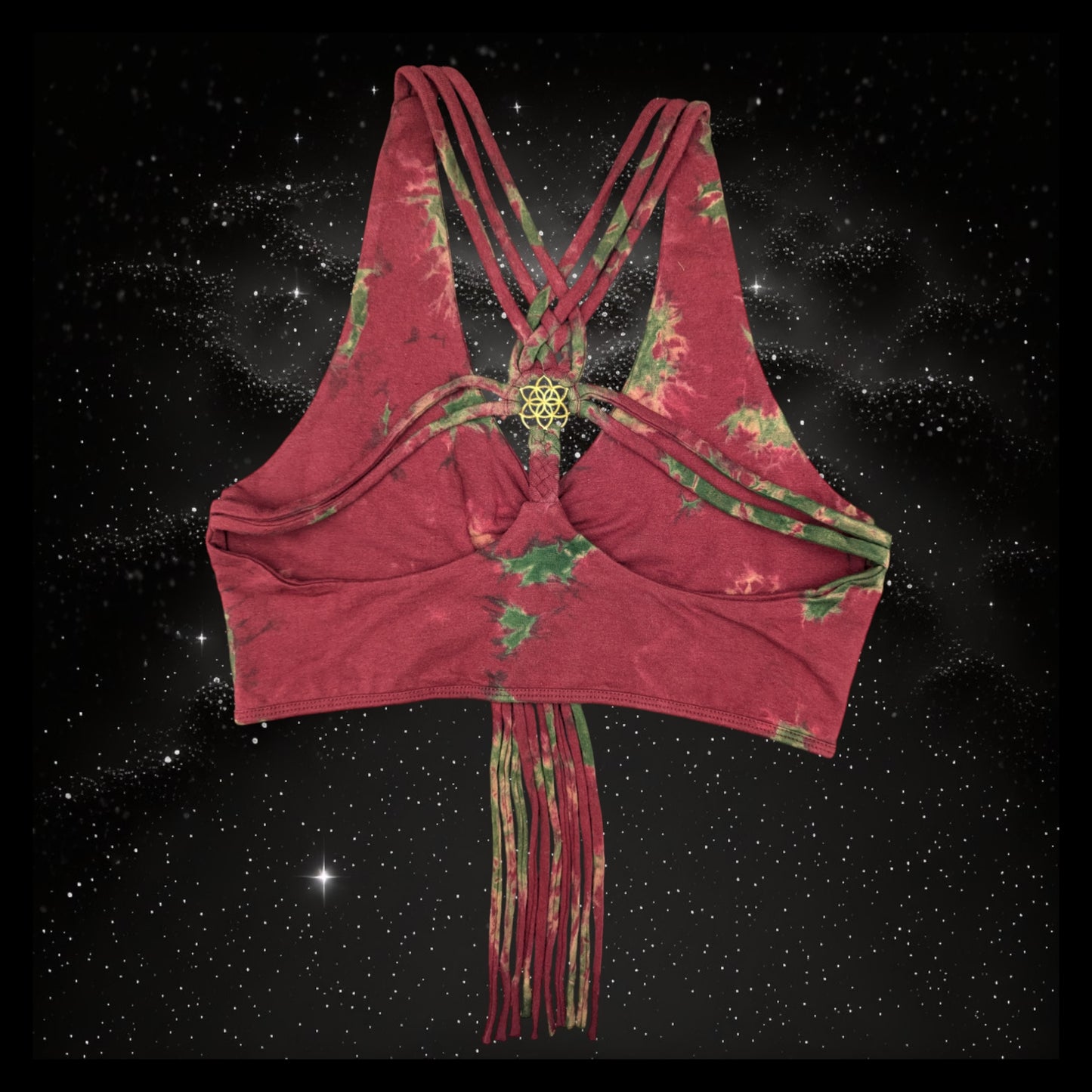 Tie-Dye Cropped Yoga Top with Interlace Back & Mandala Detail