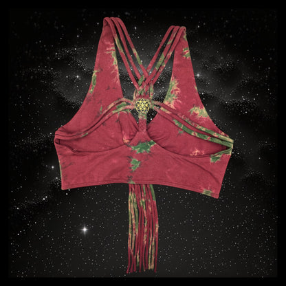 Tie-Dye Cropped Yoga Top with Interlace Back & Mandala Detail