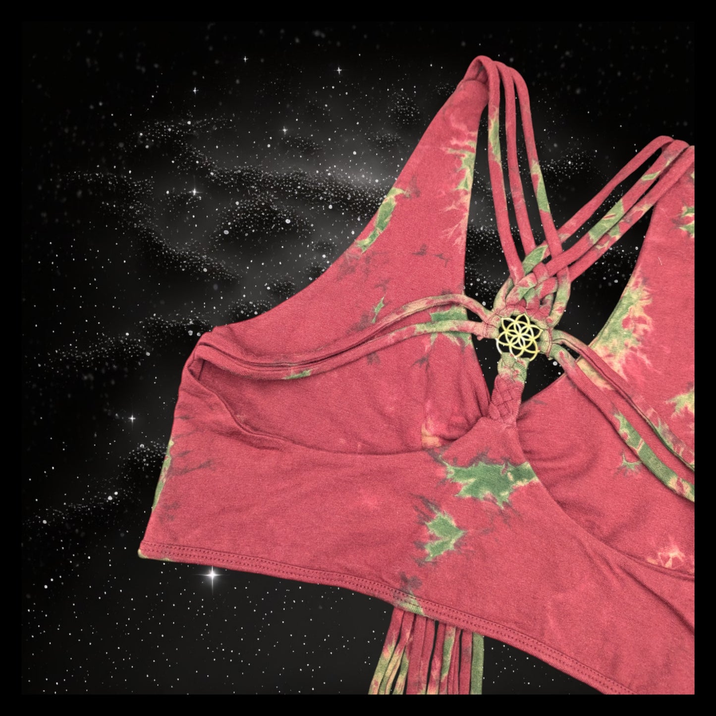 Tie-Dye Cropped Yoga Top with Interlace Back & Mandala Detail