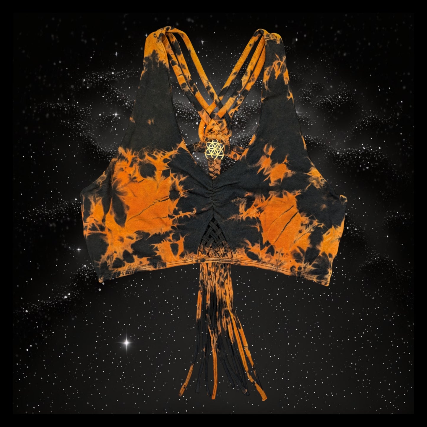 Tie-Dye Cropped Yoga Top with Interlace Back & Mandala Detail