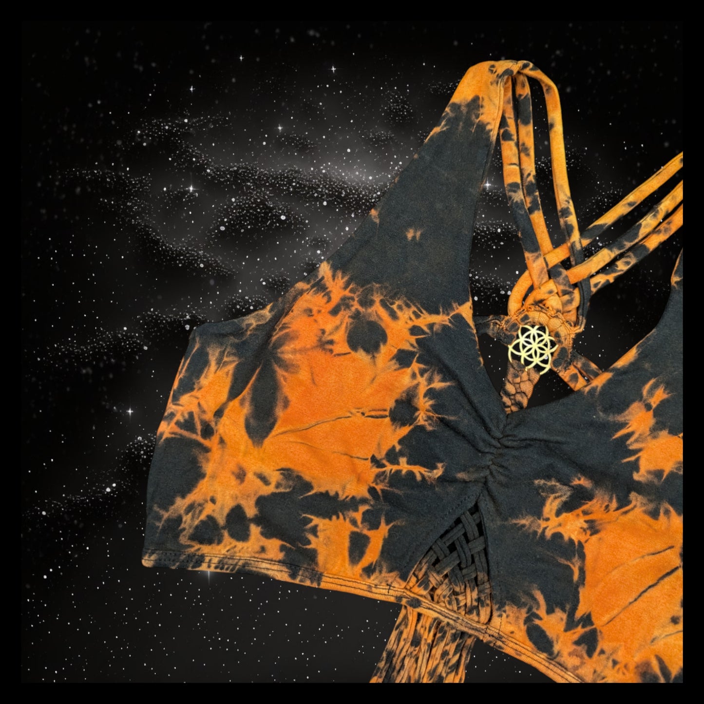 Tie-Dye Cropped Yoga Top with Interlace Back & Mandala Detail