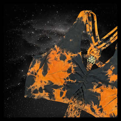 Tie-Dye Cropped Yoga Top with Interlace Back & Mandala Detail