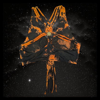 Tie-Dye Cropped Yoga Top with Interlace Back & Mandala Detail