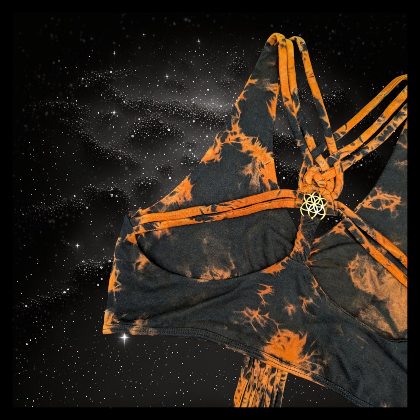 Tie-Dye Cropped Yoga Top with Interlace Back & Mandala Detail