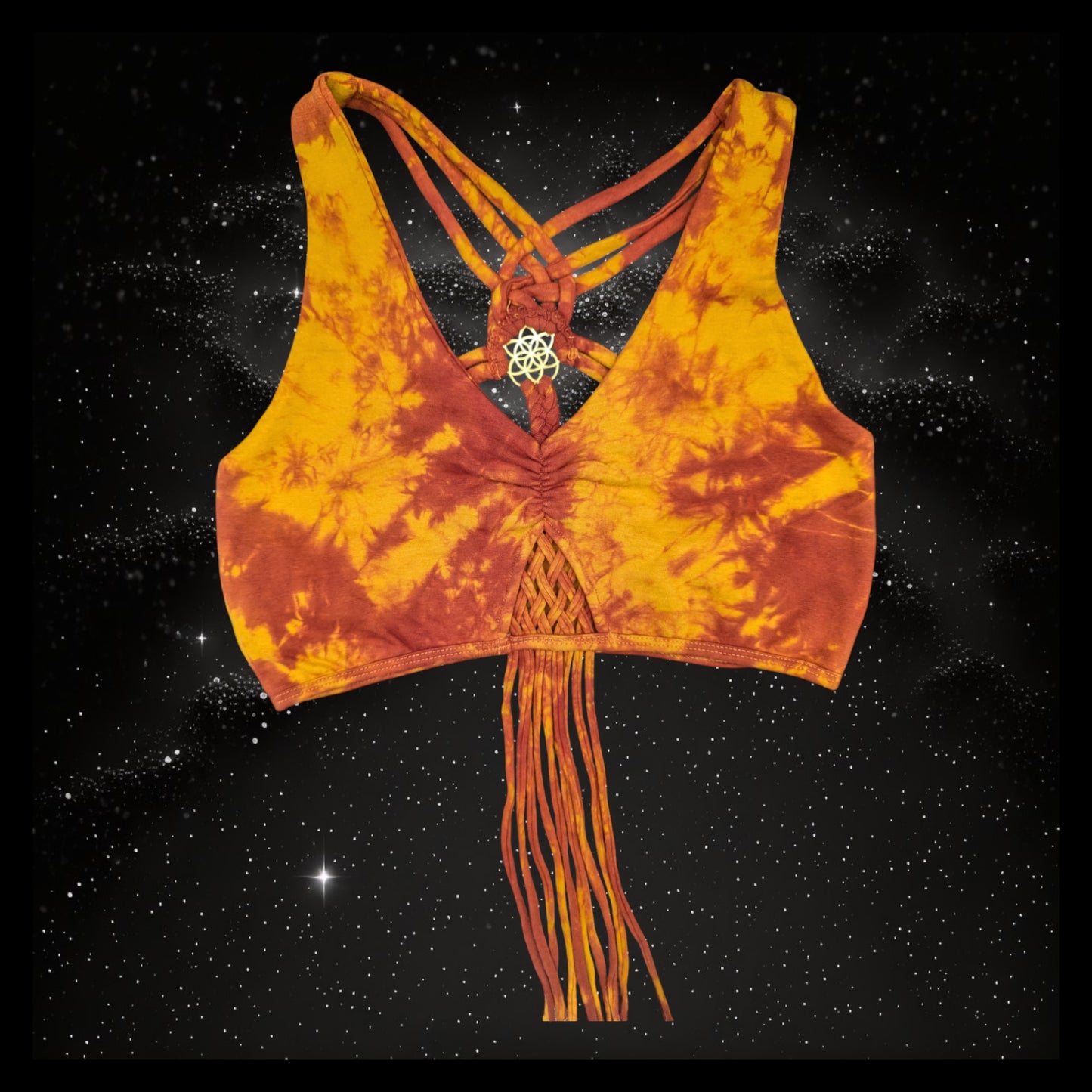 Tie-Dye Cropped Yoga Top with Interlace Back & Mandala Detail