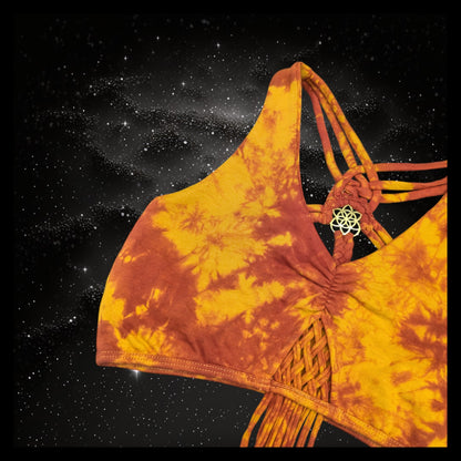 Tie-Dye Cropped Yoga Top with Interlace Back & Mandala Detail