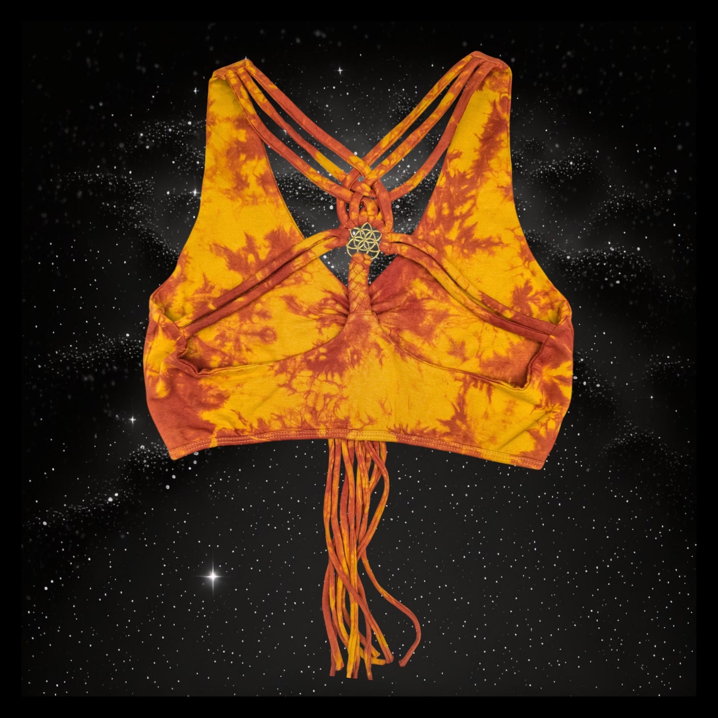 Tie-Dye Cropped Yoga Top with Interlace Back & Mandala Detail