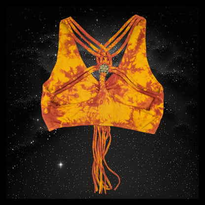 Tie-Dye Cropped Yoga Top with Interlace Back & Mandala Detail