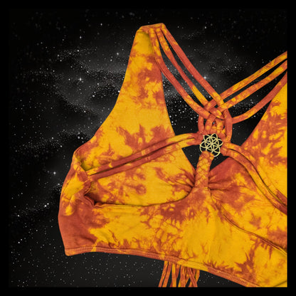 Tie-Dye Cropped Yoga Top with Interlace Back & Mandala Detail