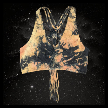 Tie-Dye Cropped Yoga Top with Interlace Back & Mandala Detail