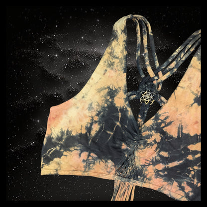 Tie-Dye Cropped Yoga Top with Interlace Back & Mandala Detail