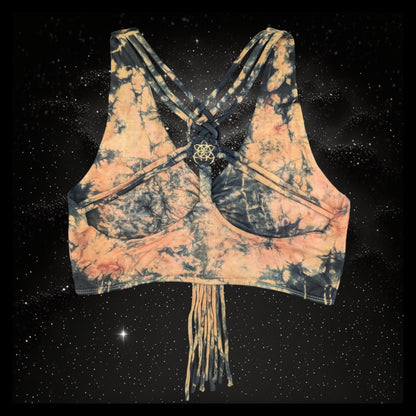 Tie-Dye Cropped Yoga Top with Interlace Back & Mandala Detail