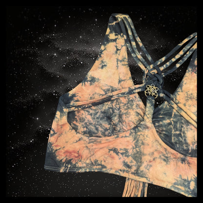 Tie-Dye Cropped Yoga Top with Interlace Back & Mandala Detail