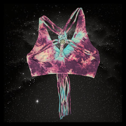 Tie-Dye Cropped Yoga Top with Interlace Back & Mandala Detail