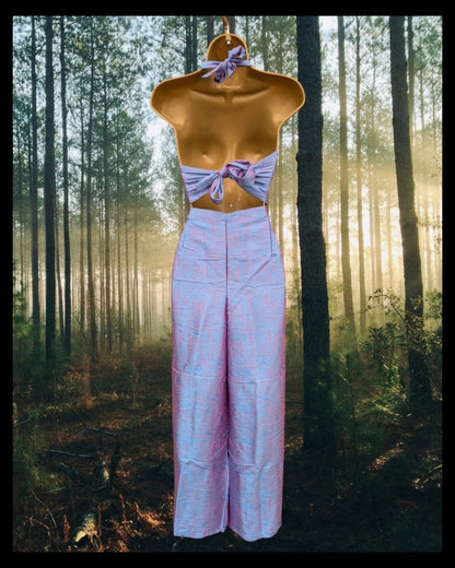 Silk Halter and Wrap Trouser Set