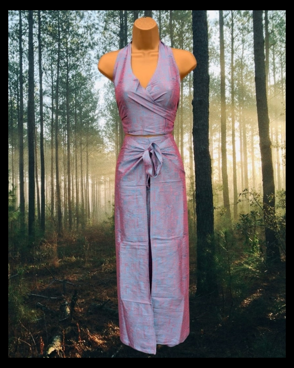 Silk Halter and Wrap Trouser Set