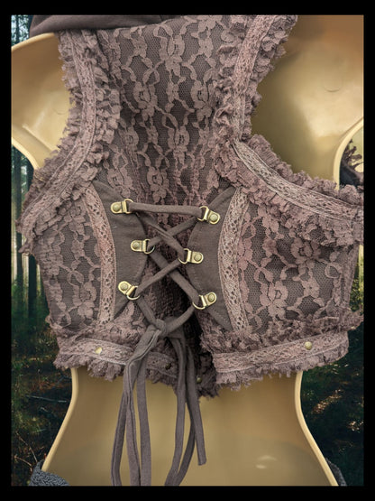 Cropped Fae Hoodie with Corset Back & Lace Detail