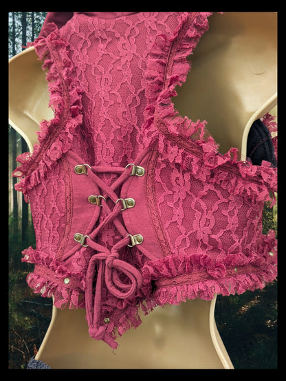 Cropped Fae Hoodie with Corset Back & Lace Detail