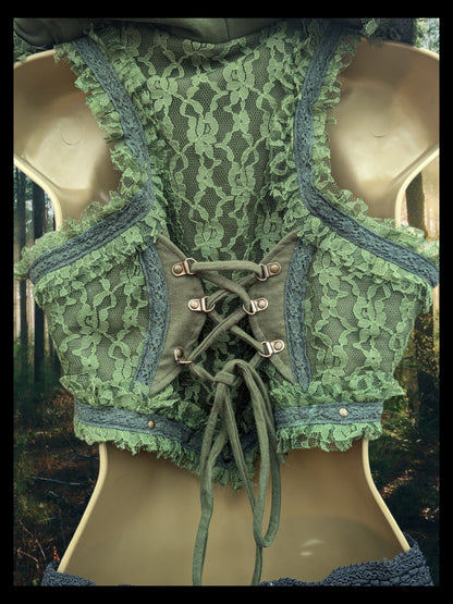 Cropped Fae Hoodie with Corset Back & Lace Detail