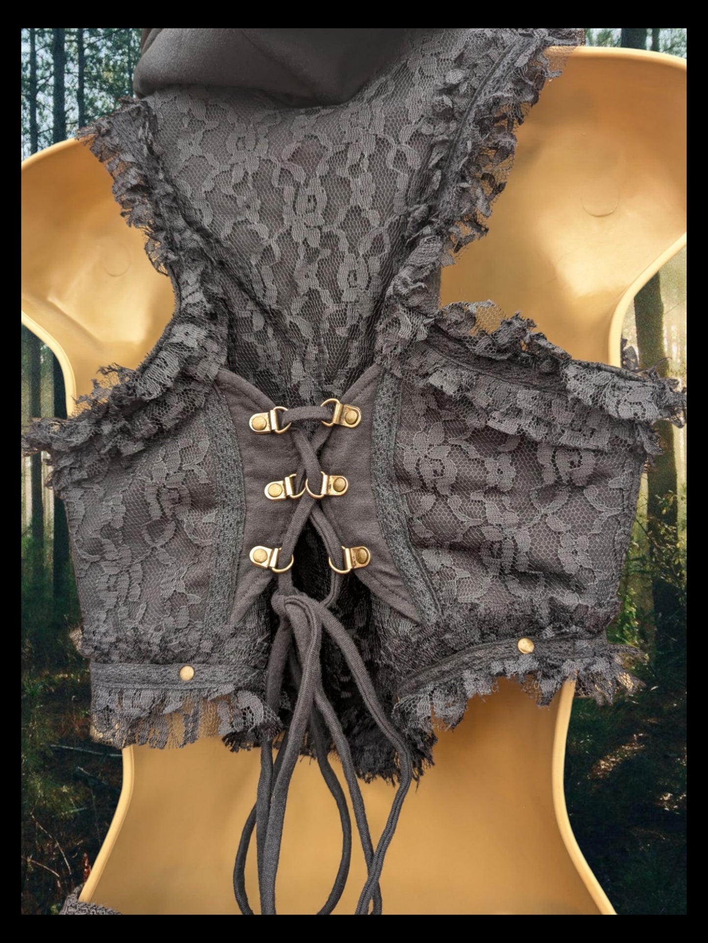 Cropped Fae Hoodie with Corset Back & Lace Detail