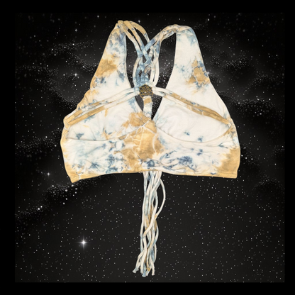 Tie-Dye Cropped Yoga Top with Interlace Back & Mandala Detail