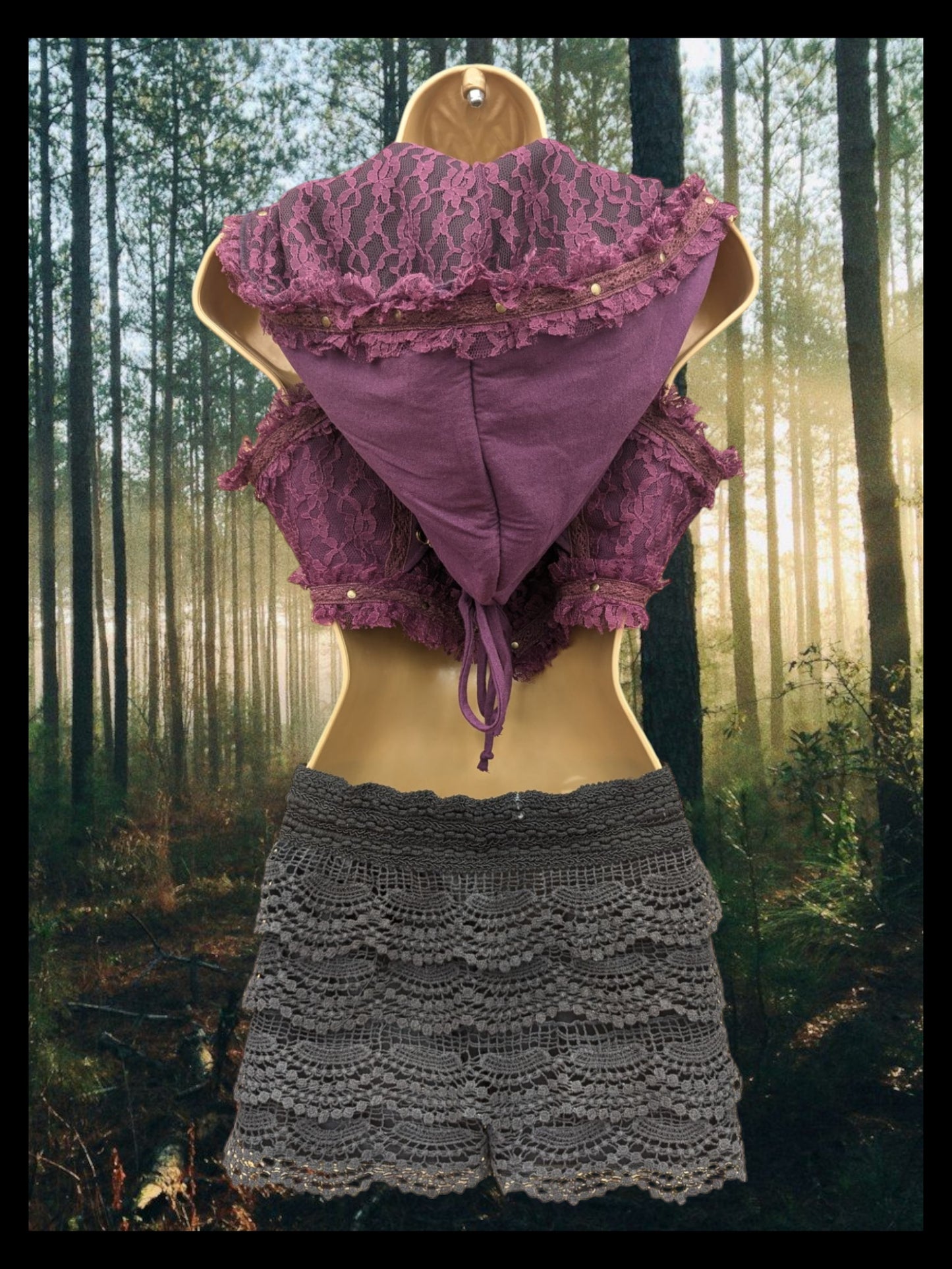 Cropped Fae Hoodie with Corset Back & Lace Detail