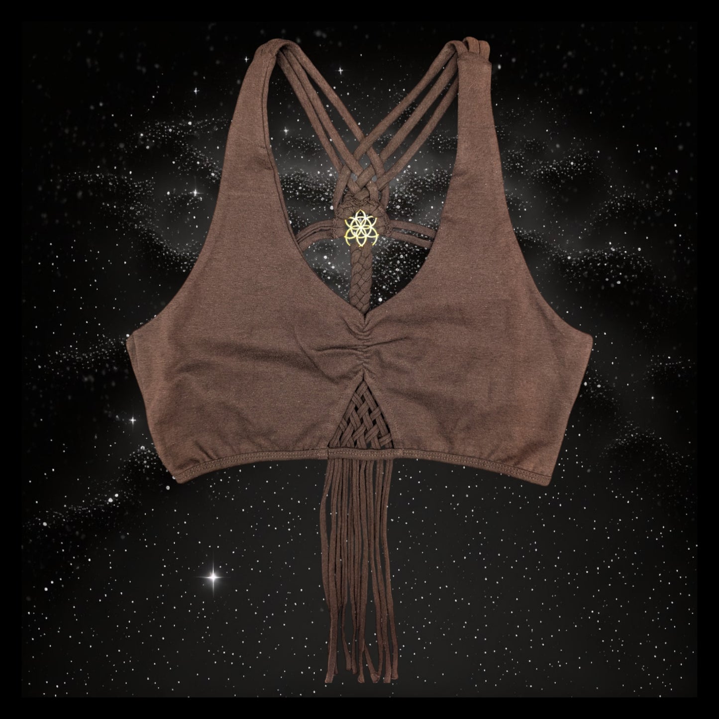 Cropped Yoga Top with Interlace Back & Mandala Detail