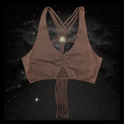 Cropped Yoga Top with Interlace Back & Mandala Detail