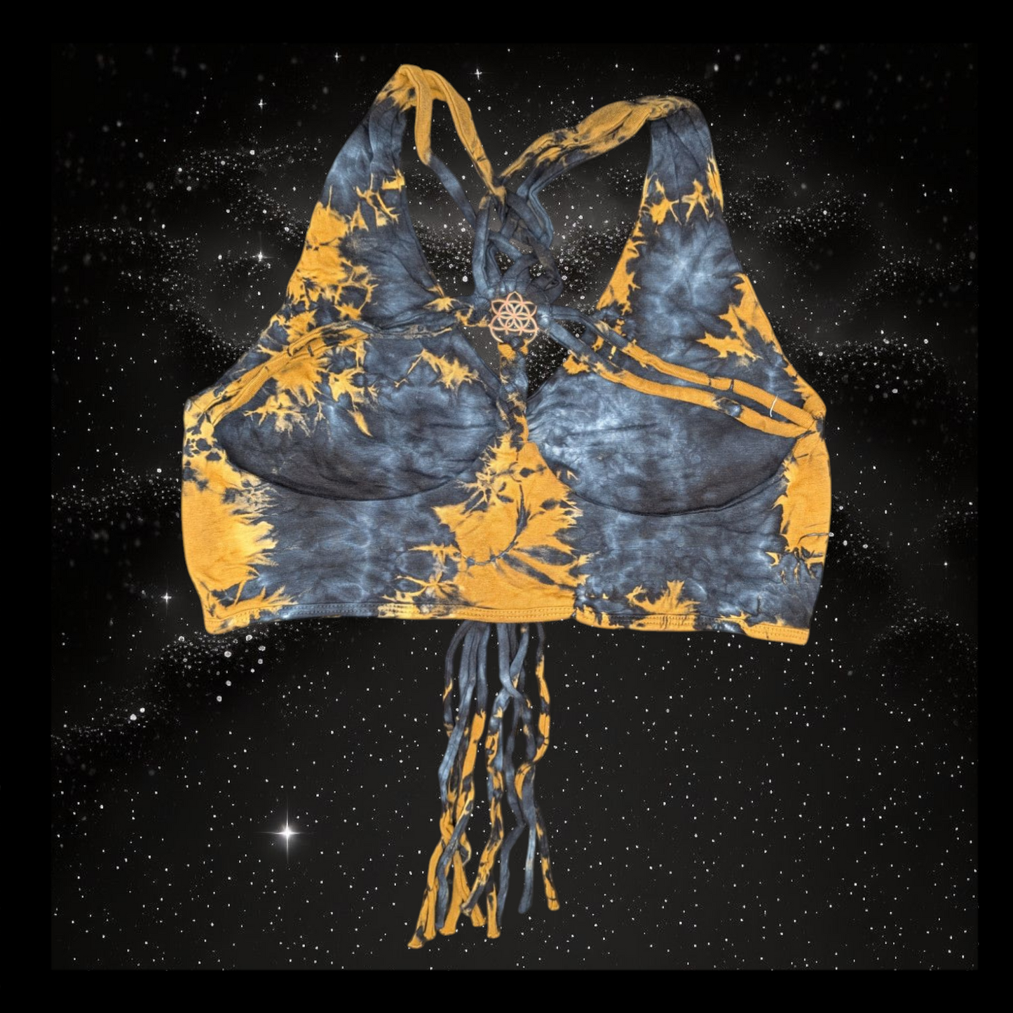 Tie-Dye Cropped Yoga Top with Interlace Back & Mandala Detail