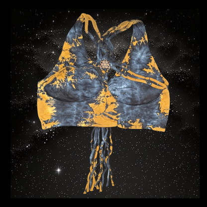 Tie-Dye Cropped Yoga Top with Interlace Back & Mandala Detail