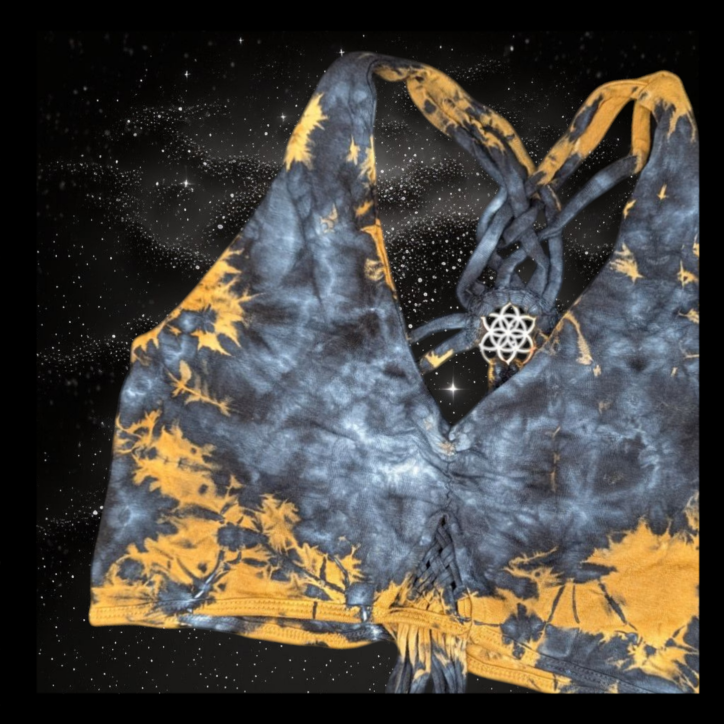 Tie-Dye Cropped Yoga Top with Interlace Back & Mandala Detail