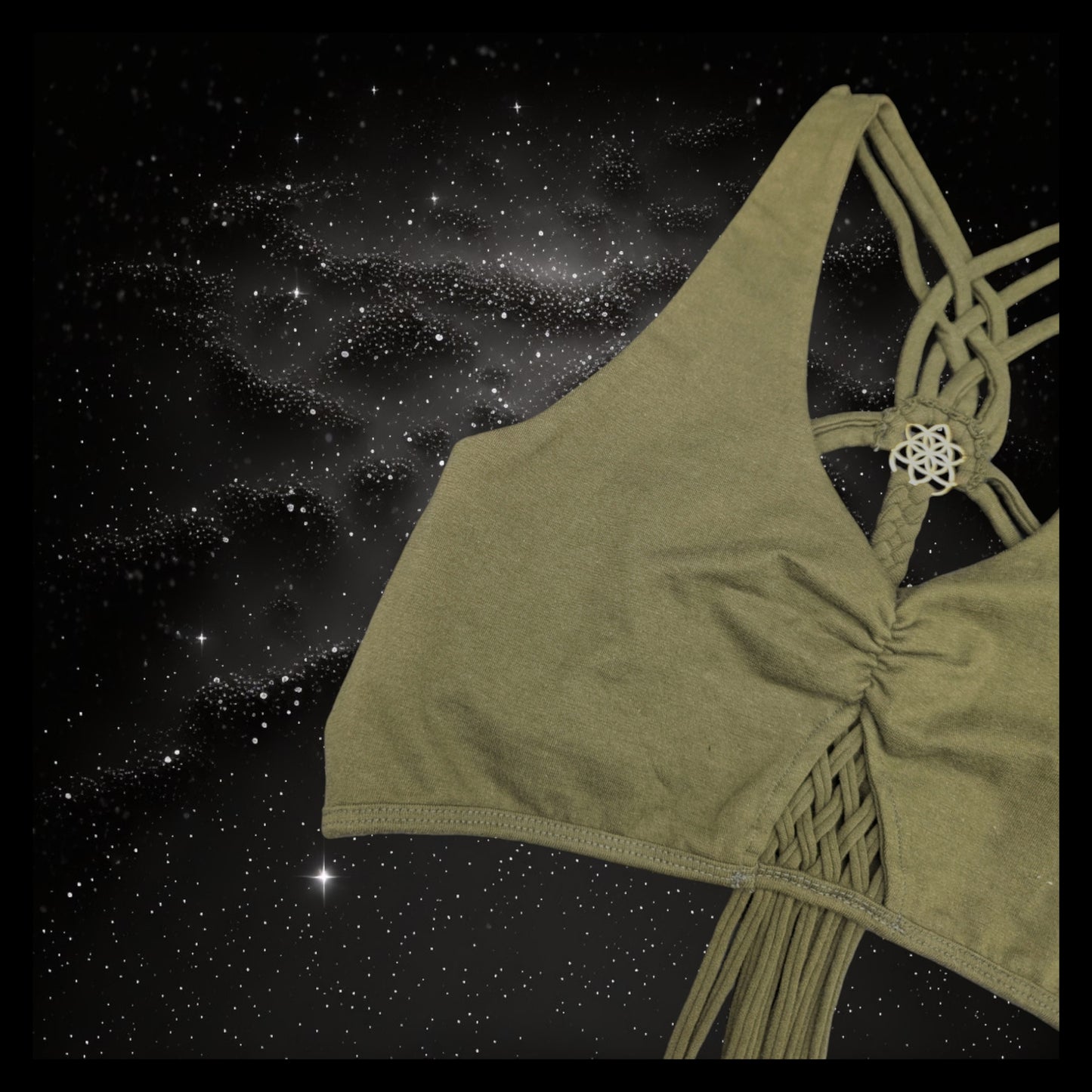 Cropped Yoga Top with Interlace Back & Mandala Detail