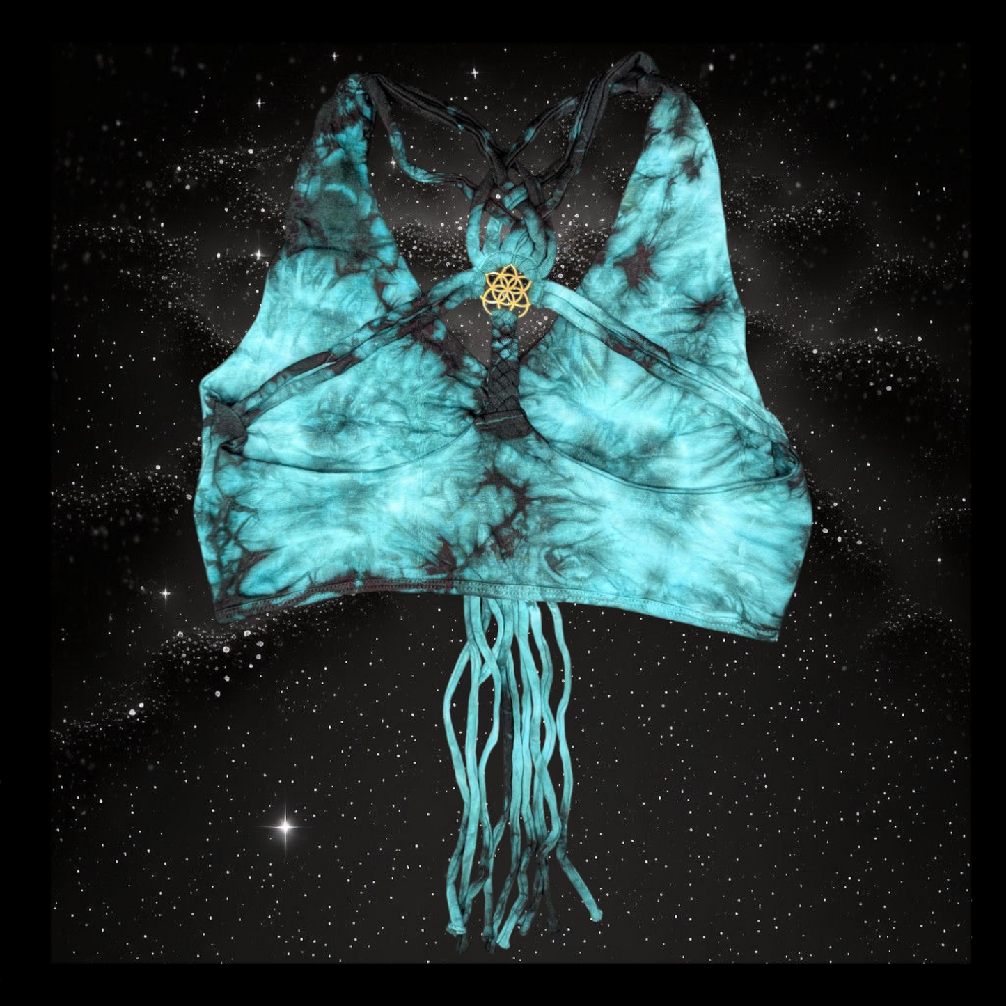 Tie-Dye Cropped Yoga Top with Interlace Back & Mandala Detail