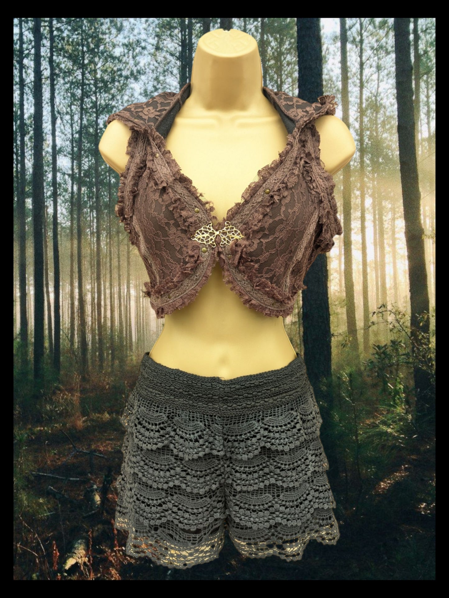 Cropped Fae Hoodie with Corset Back & Lace Detail