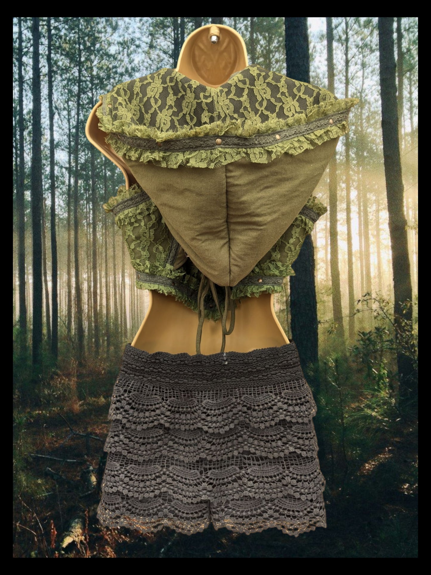 Cropped Fae Hoodie with Corset Back & Lace Detail