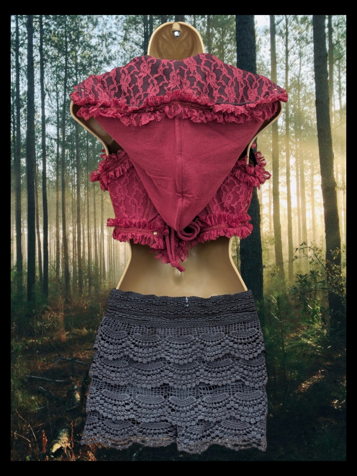Cropped Fae Hoodie with Corset Back & Lace Detail