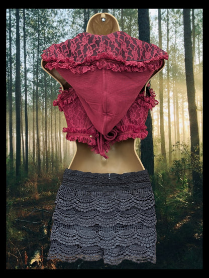 Cropped Fae Hoodie with Corset Back & Lace Detail