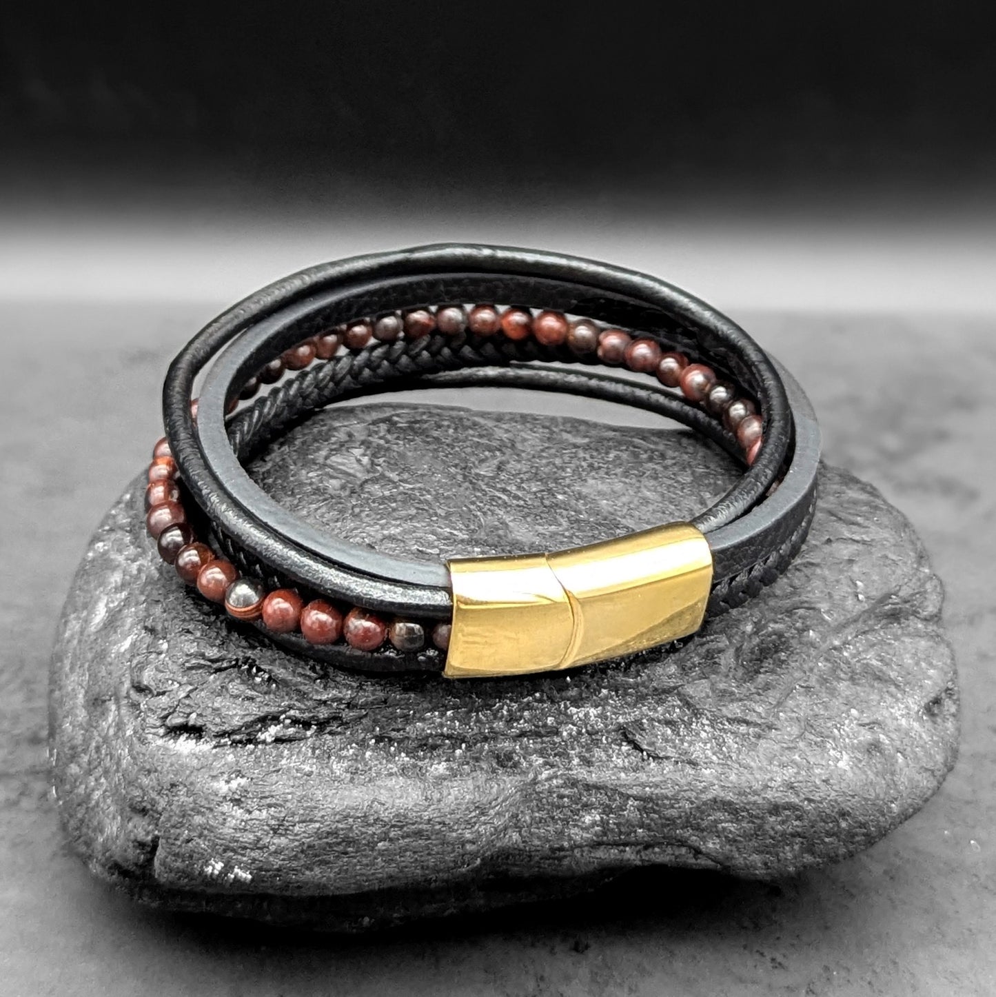 Red Tiger Eye Black Leather